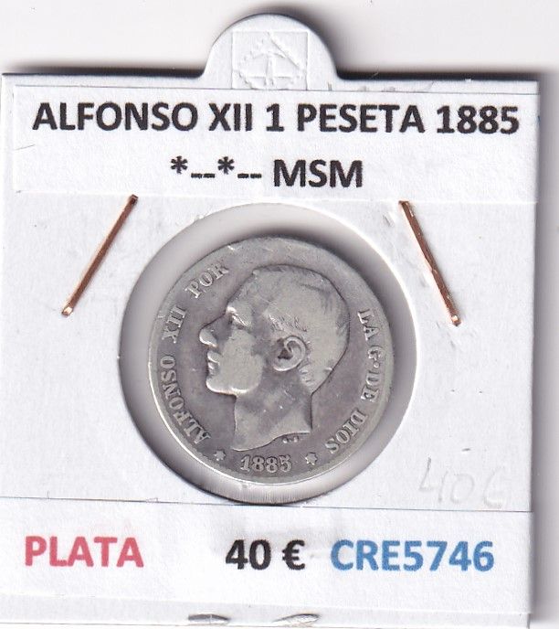 imagen-13-27611.jpg CRE5746 MONEDA ESPAÑA ALFONSO XII 1 PESETA 1885 *--*-- MSM PLATA - Imagen 1