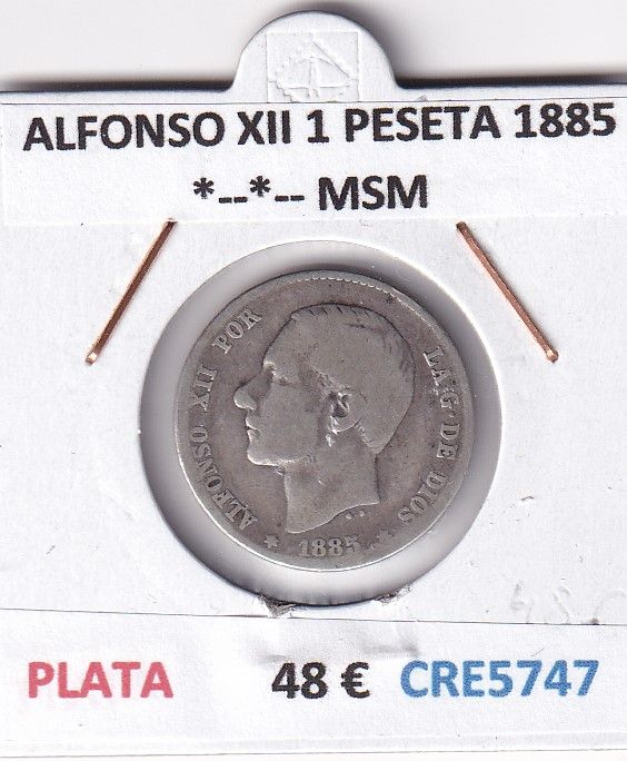 imagen-13-27612.jpg CRE5747 MONEDA ESPAÑA ALFONSO XII 1 PESETA 1885 *--*-- MSM PLATA - Imagen 1