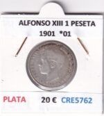 CRE5762 MONEDA ESPAÑA ALFONSO XIII 1 PESETA 1901  *01 PLATA
