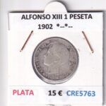 CRE5763 MONEDA ESPAÑA ALFONSO XIII 1 PESETA 1902  *--*-- PLATA