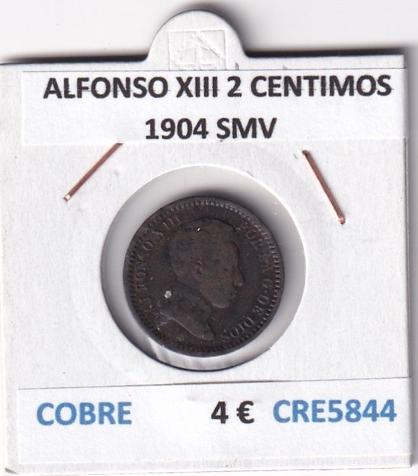 imagen-13-27781.jpg CRE5844 MONEDA ESPAÑA ALFONSO XIII 2 CENTIMOS 1904 SMV COBRE - Imagen 1