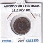 CRE5855 MONEDA ESPAÑA ALFONSO XIII 2 CENTIMOS 1912 PCV COBRE BO