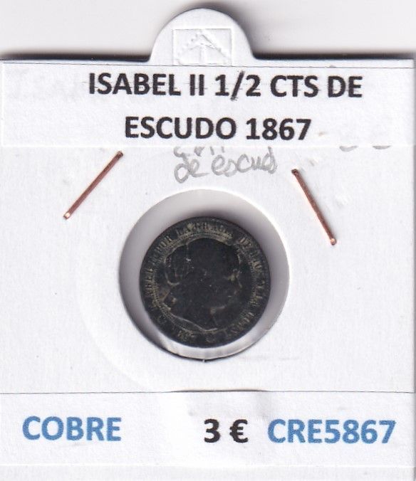 imagen-13-27819.jpg CRE5867 MONEDA ESPAÑA ISABEL II 1/2 CTS DE ESCUDO 1867 COBRE - Imagen 1