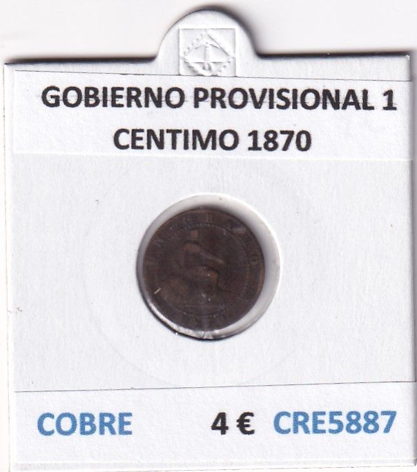 imagen-13-27839.jpg CRE5887 MONEDA ESPAÑA GOBIERNO PROVISIONAL 1 CENTIMO 1870 COBRE - Imagen 1