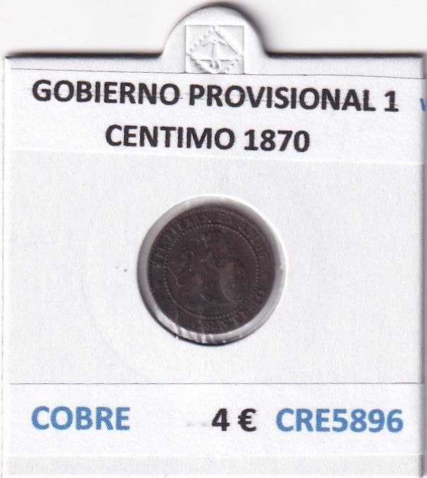 imagen-13-27848.jpg CRE5896 MONEDA ESPAÑA GOBIERNO PROVISIONAL 1 CENTIMO 1870 COBRE - Imagen 1