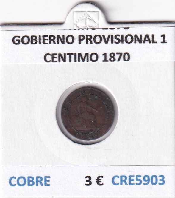 imagen-13-27855.jpg CRE5903 MONEDA ESPAÑA GOBIERNO PROVISIONAL 1 CENTIMO 1870 COBRE - Imagen 1