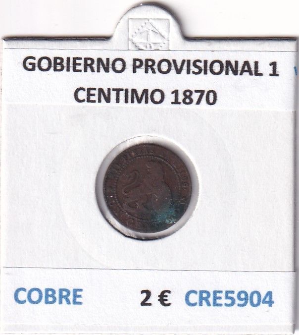 imagen-13-27856.jpg CRE5904 MONEDA ESPAÑA GOBIERNO PROVISIONAL 1 CENTIMO 1870 COBRE - Imagen 1