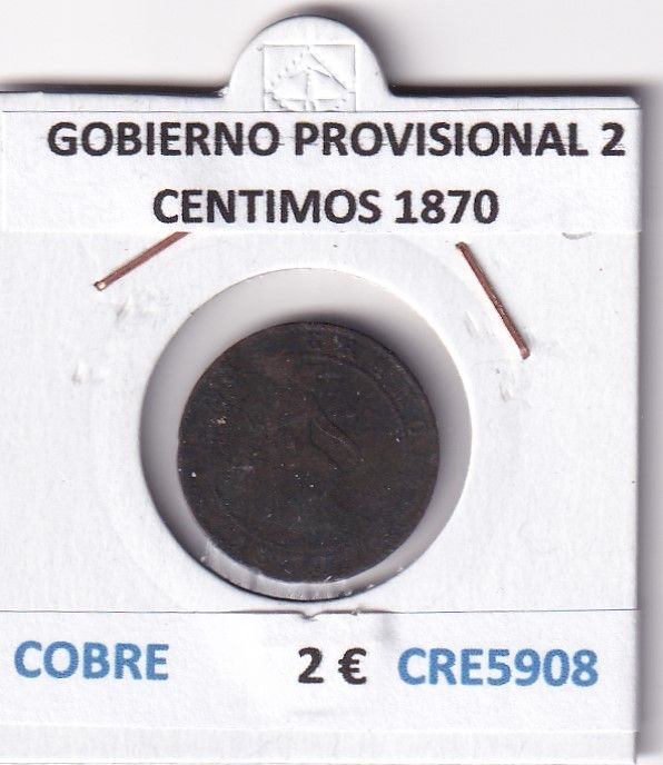 imagen-13-27860.jpg CRE5908 MONEDA ESPAÑA GOBIERNO PROVISIONAL 2 CENTIMOS 1870 COBRE - Imagen 1