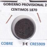 CRE5909 MONEDA ESPAÑA GOBIERNO PROVISIONAL 2 CENTIMOS 1870 COBRE