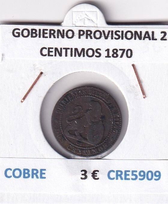 imagen-13-27861.jpg CRE5909 MONEDA ESPAÑA GOBIERNO PROVISIONAL 2 CENTIMOS 1870 COBRE - Imagen 1