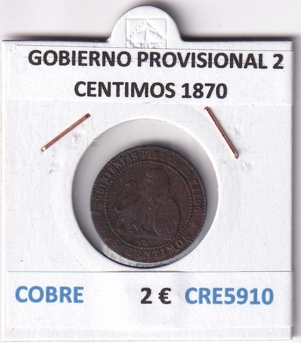 imagen-13-27862.jpg CRE5910 MONEDA ESPAÑA GOBIERNO PROVISIONAL 2 CENTIMOS 1870 COBRE - Imagen 1