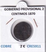 CRE5911 MONEDA ESPAÑA GOBIERNO PROVISIONAL 2 CENTIMOS 1870 COBRE