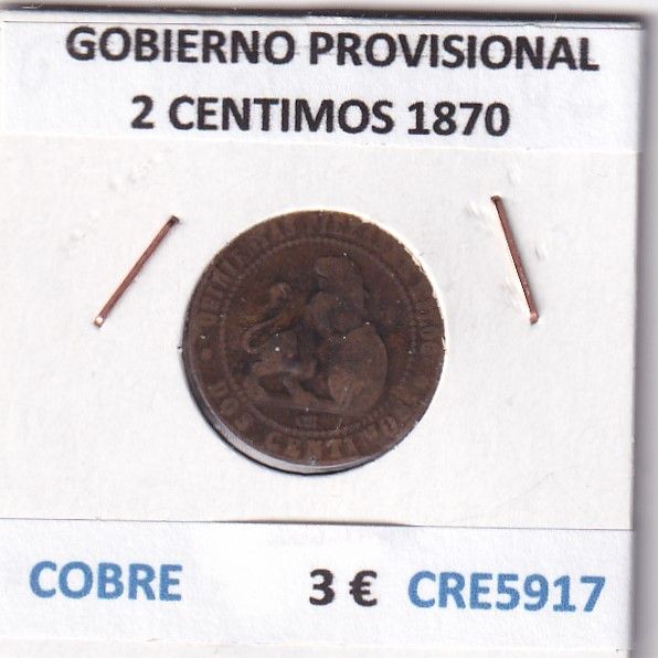 imagen-13-27869.jpg CRE5917 MONEDA ESPAÑA GOBIERNO PROVISIONAL 2 CENTIMOS 1870 COBRE - Imagen 1