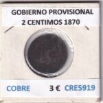 CRE5919 MONEDA ESPAÑA GOBIERNO PROVISIONAL 2 CENTIMOS 1870 COBRE