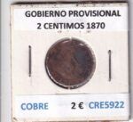 CRE5922 MONEDA ESPAÑA GOBIERNO PROVISIONAL 2 CENTIMOS 1870 COBRE