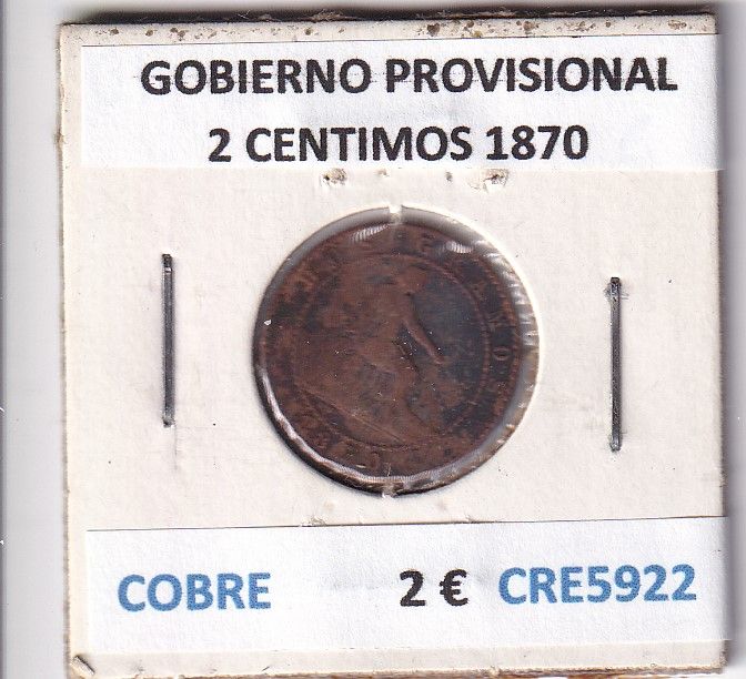 imagen-13-27874.jpg CRE5922 MONEDA ESPAÑA GOBIERNO PROVISIONAL 2 CENTIMOS 1870 COBRE - Imagen 1