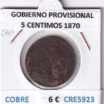 CRE5923 MONEDA ESPAÑA GOBIERNO PROVISIONAL 5 CENTIMOS 1870 COBRE