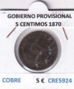 CRE5924 MONEDA ESPAÑA GOBIERNO PROVISIONAL 5 CENTIMOS 1870 COBRE