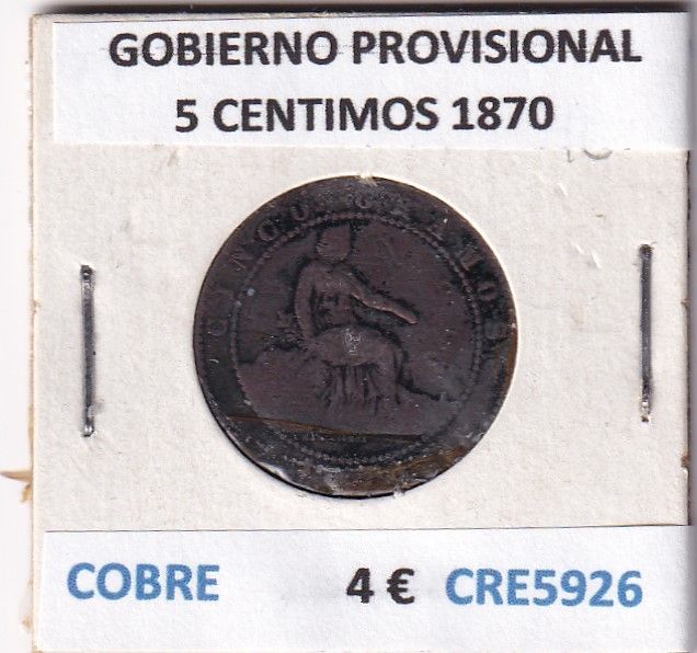 imagen-13-27878.jpg CRE5926 MONEDA ESPAÑA GOBIERNO PROVISIONAL 5 CENTIMOS 1870 COBRE - Imagen 1