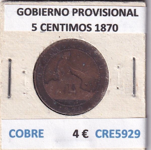 imagen-13-27881.jpg CRE5929 MONEDA ESPAÑA GOBIERNO PROVISIONAL 5 CENTIMOS 1870 COBRE - Imagen 1