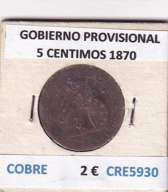 imagen-13-27882.jpg CRE5930 MONEDA ESPAÑA GOBIERNO PROVISIONAL 5 CENTIMOS 1870 COBRE - Imagen 1