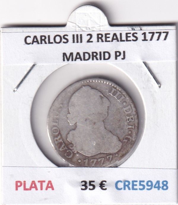 imagen-13-27931.jpg CRE5948 MONEDA ESPAÑA CARLOS III 2 REALES 1777 MADRID PJ PLATA - Imagen 1