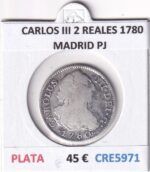 CRE5971 MONEDA ESPAÑA CARLOS III 2 REALES 1780 MADRID PJ PLATA