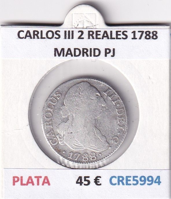 imagen-13-27977.jpg CRE5994 MONEDA ESPAÑA CARLOS III 2 REALES 1788 MADRID PJ PLATA - Imagen 1
