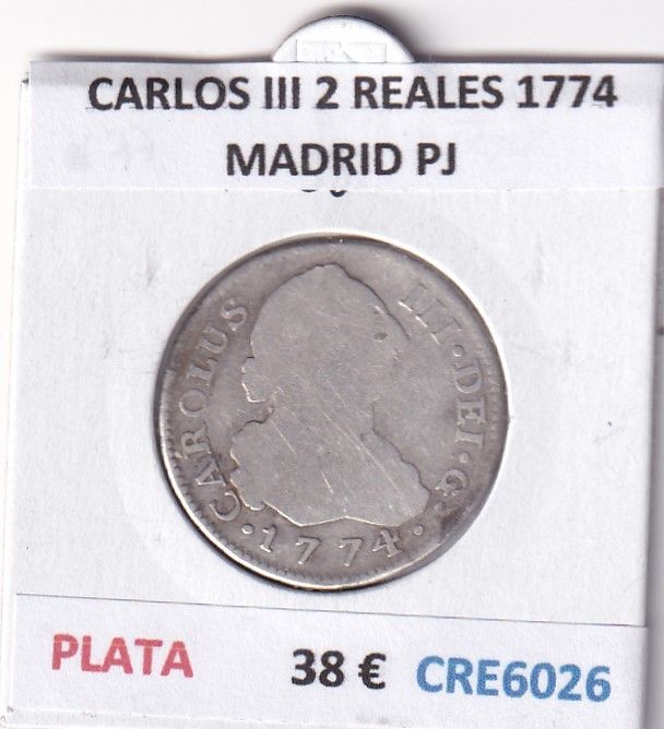 imagen-13-28020.jpg CRE6026 MONEDA ESPAÑA CARLOS III 2 REALES 1774 MADRID PJ PLATA - Imagen 1