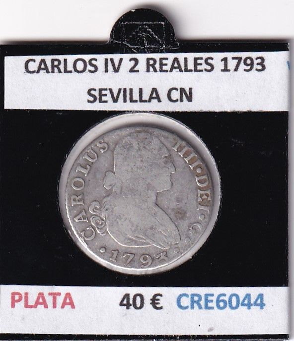 imagen-13-28038.jpg CRE6044 MONEDA ESPAÑA CARLOS IV 2 REALES 1793 SEVILLA CN PLATA - Imagen 1