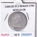 CRE6047 MONEDA ESPAÑA CARLOS IV 2 REALES 1795 SEVILLA CN PLATA