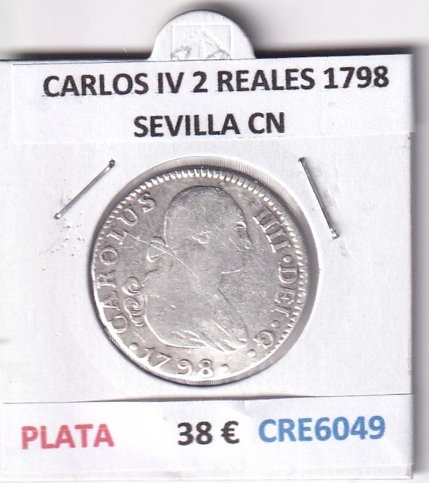 imagen-13-28043.jpg CRE6049 MONEDA ESPAÑA CARLOS IV 2 REALES 1798 SEVILLA CN PLATA - Imagen 1