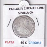 CRE6052 MONEDA ESPAÑA CARLOS IV 2 REALES 1798 SEVILLA CN PLATA