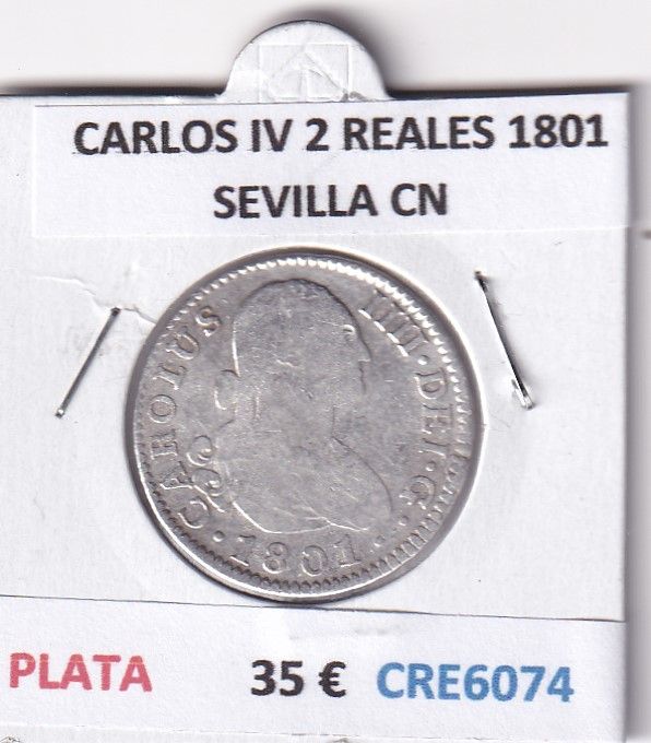 imagen-13-28068.jpg CRE6074 MONEDA ESPAÑA CARLOS IV 2 REALES 1801 SEVILLA CN PLATA - Imagen 1