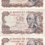 CRBS2678 LOTE 3 BILLETES ESPAÑA 100 PESETAS 1970 SERIE 9A-9B-9C USADOS