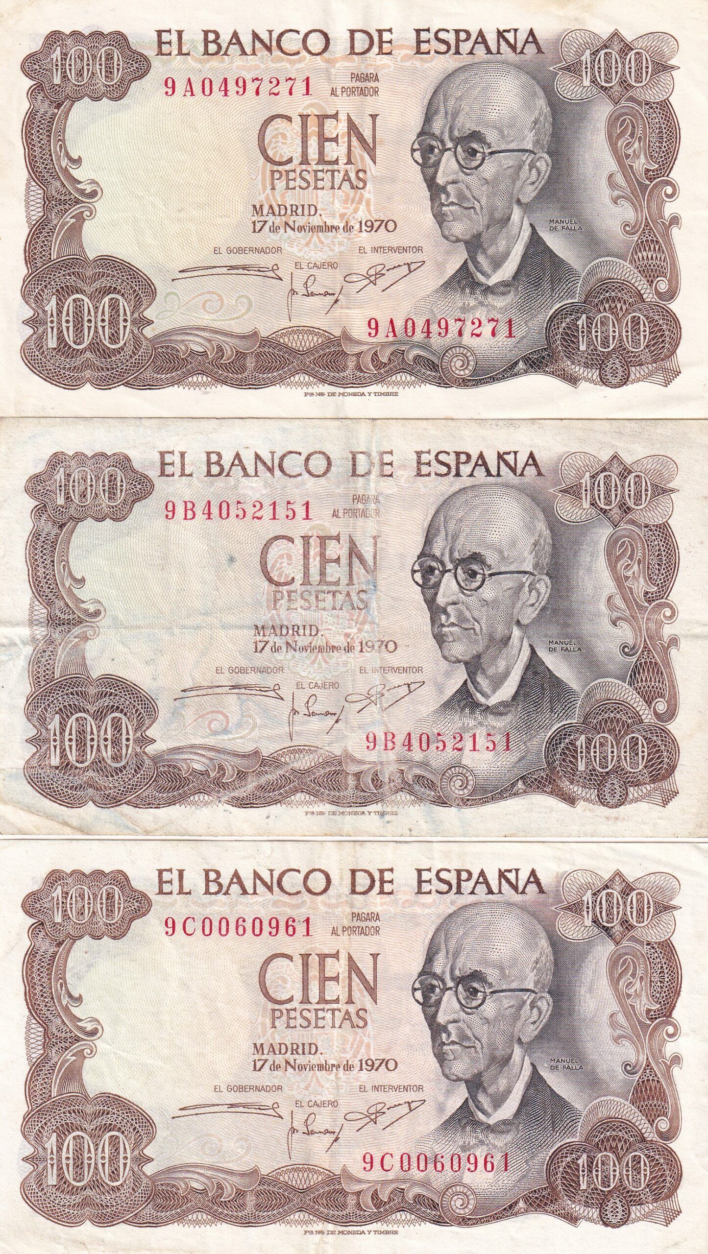 imagen-13-28145.jpg CRBS2678 LOTE 3 BILLETES ESPAÑA 100 PESETAS 1970 SERIE 9A-9B-9C USADOS - Imagen 1