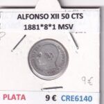 CRE6140 MONEDA ESPAÑA ALFONSO XII 50 CENTIMOS 1881*8*1 MSV PLATA