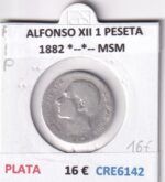 CRE6142 MONEDA ESPAÑA ALFONSO XII 1 PESETA 1882 *--*-- MSM PLATA