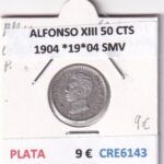 CRE6143 MONEDA ESPAÑA ALFONSO XIII 50 CENTIMOS 1904 *19*04 SMV PLATA
