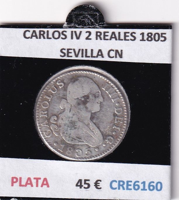 imagen-13-28233.jpg CRE6160 MONEDA ESPAÑA CARLOS IV 2 REALES 1805 SEVILLA CN PLATA - Imagen 1