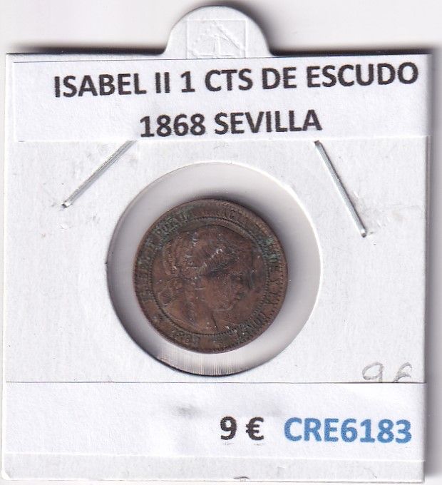imagen-13-28256.jpg CRE6183 MONEDA ESPAÑA ISABEL II 1 CTS DE ESCUDO 1868 SEVILLA - Imagen 1