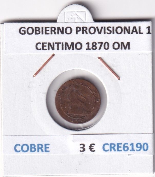 imagen-13-28263.jpg CRE6190 MONEDA ESPAÑA GOBIERNO PROVISIONAL 1 CENTIMO 1870 OM COBRE - Imagen 1