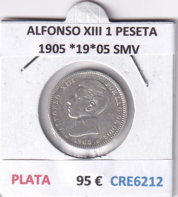 imagen-13-28285.jpg CRE6212 MONEDA ESPAÑA ALFONSO XIII 1 PESETA 1905 *19*05 SMV PLATA - Imagen 1