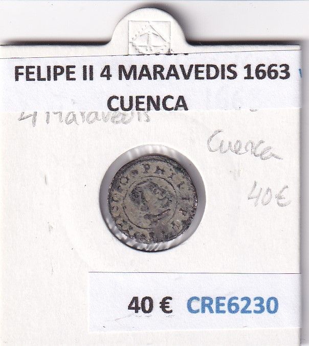imagen-13-28302.jpg CRE6230 MONEDA ESPAÑA FELIPE II 4 MARAVEDIS 1663 CUENCA - Imagen 1