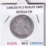 CRE6262 MONEDA ESPAÑA CARLOS IV 2 REALES 1805 SEVILLA CN PLATA