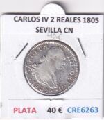 CRE6263 MONEDA ESPAÑA CARLOS IV 2 REALES 1805 SEVILLA CN PLATA