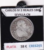 CRE6265 MONEDA ESPAÑA CARLOS IV 2 REALES 1806 SEVILLA CN PLATA