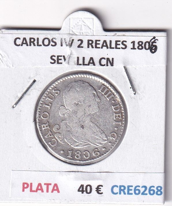imagen-13-28394.jpg CRE6268 MONEDA ESPAÑA CARLOS IV 2 REALES 1806 SEVILLA CN PLATA - Imagen 1