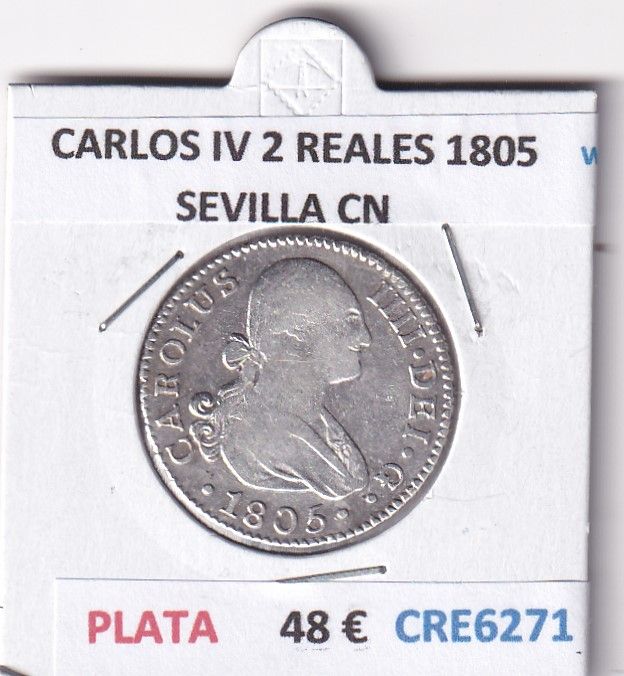 imagen-13-28397.jpg CRE6271 MONEDA ESPAÑA CARLOS IV 2 REALES 1805 SEVILLA CN PLATA - Imagen 1
