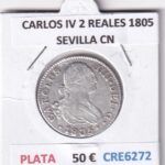 CRE6272 MONEDA ESPAÑA CARLOS IV 2 REALES 1805 SEVILLA CN PLATA